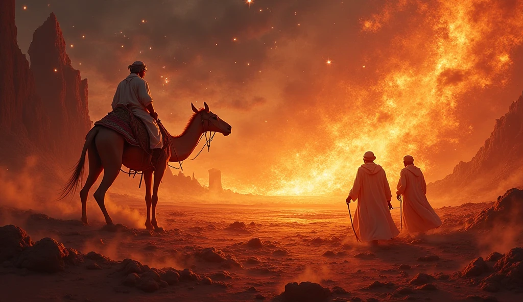 tre re magi con 3 cammelli nel deserto con una stella cometa nel cielo, il saggio cavalca in cima, epifania, grafica di sfondo, illustrazione della Bibbia, atmosfera calda e gioiosa, notte araba, holy city | illustrazione, illustrazione!, bella scena calda, sfondo del regno della luce, illustrazione digitale stilizzata, notti arabe, bella immagine, luci celesti dorate, fantasia del deserto di sabbia, cinematografico v0.2