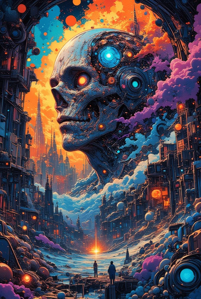   Hallucinatory Art Seen by a Man with a High Flu Fever,The Man Who Annods , dmt Death of Ego   ,     Exquisite Futuristic Art    , DMT Art,    DMT Egodes    ,    Dan Mumford and Alex Grey's style,     Psychedelic Transart ,  Ultra Detailed Fantastic Art ,epic shamanic DMT Art, Shamanism DMT Horror Art  , Visionary Art Style , Petrov the Flu Sick , The Man Who Explodes Delusional World from His Head , man lying on bed ,nightmare