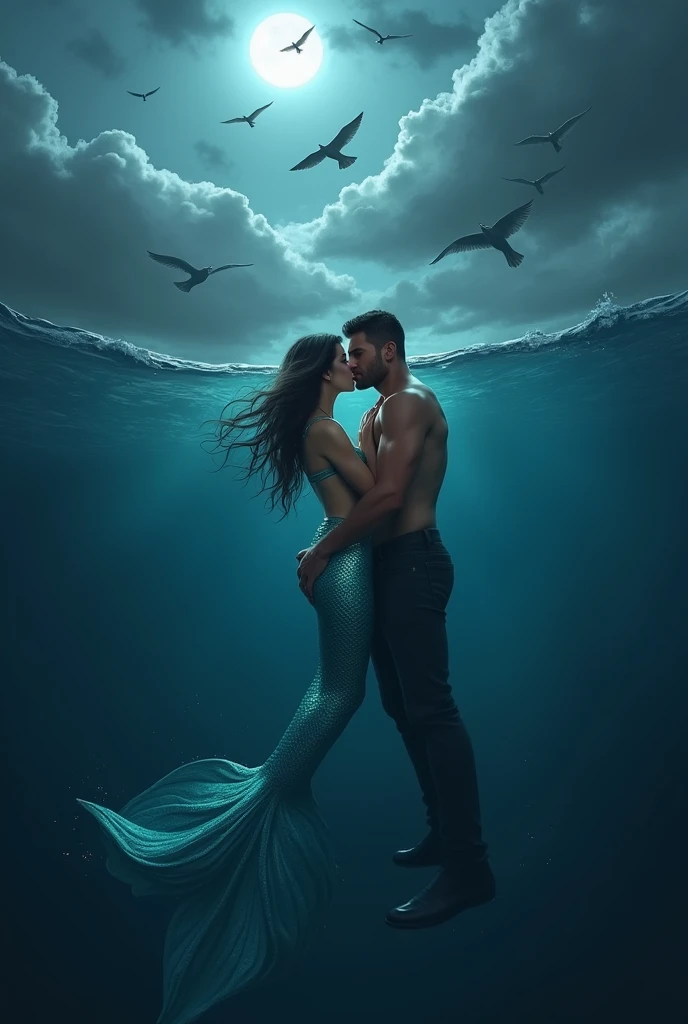 a girl and a guy holding hands underwater. They're drowning. explosions over the water. in the style of the artist gravitydysti. painting in red tones