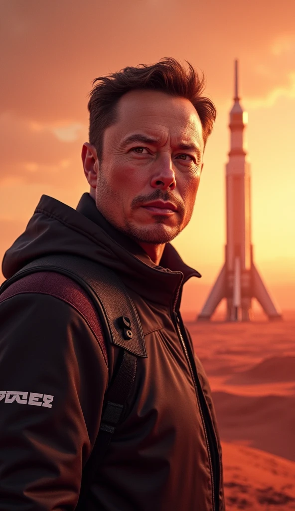 Elon Musk on Mars portrait no helmet render unreal engine 5 UHD full HD
