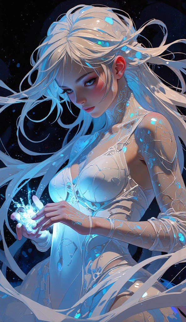 Detailed hand, Hand, Perfect hand, auralora
A luminously ethereal digital anime character, every pixel pulsates with otherworldly beauty: flowing strands of shimmering holographic hair, eyes that sparkle like opal galaxies, and a whisper of energy emanating from glowing fingertips. This enchanting being is depicted in a meticulously crafted digital painting, where every intricate detail is rendered with stunning clarity and depth. The image exudes a sense of mesmerizing allure, drawing viewers into a world of fantastical enchantment.