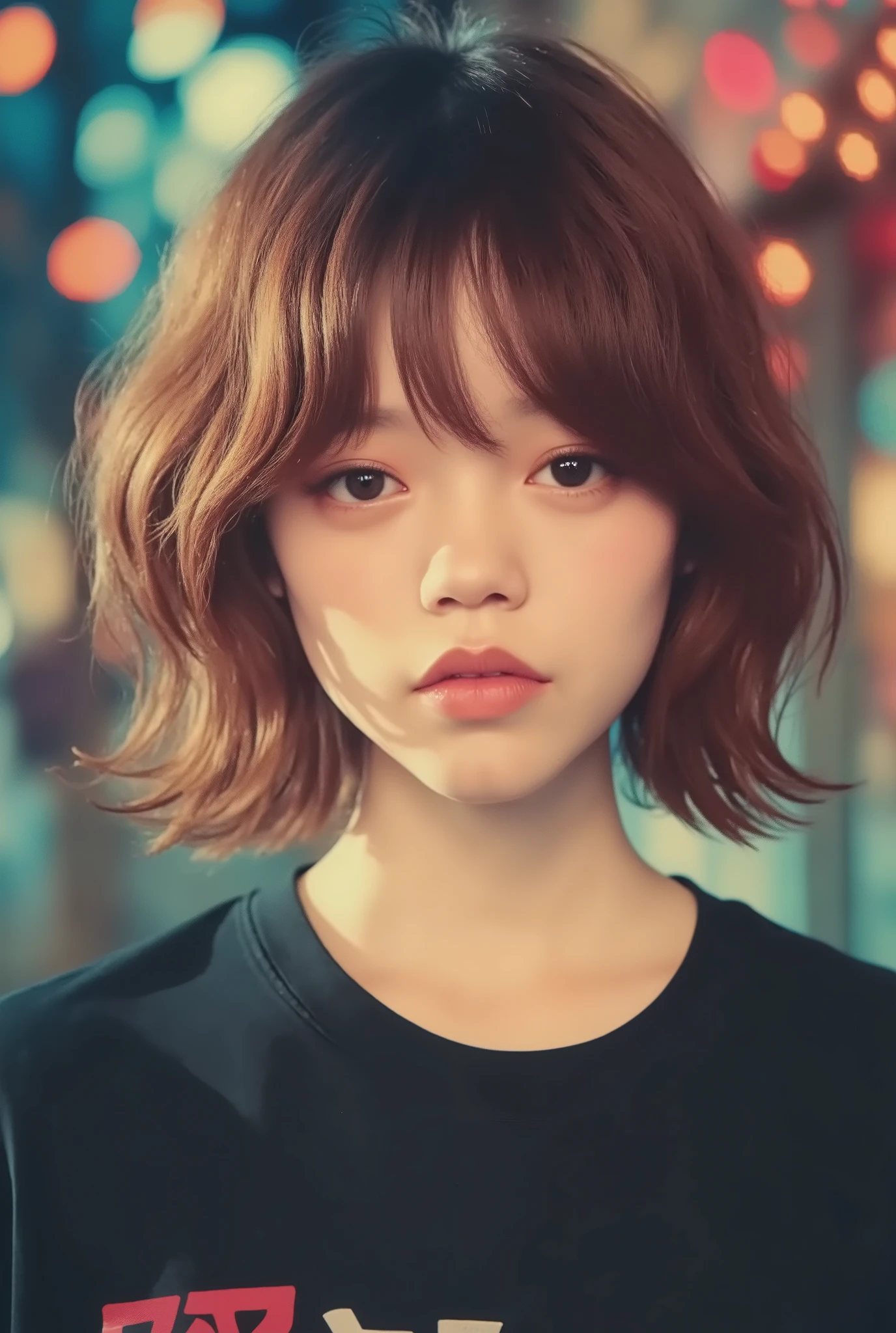 masterpiece、 super detailed 、8k、Jenna Ortega、 「 black hair、 braids、Stylish and bold illustration of a young woman with pigtails standing in a confident pose。 wearing a modern kimono with a striking orange and black color palette 、 is adorned with intricate floral patterns and clear lace sleeves 。 Her outfit 、 and is accented with bright multicolored ribbons on her back and uniquely patterned stockings 。 One leg has a bright orange design 、 The other leg is adorned with colorful abstract motifs 。 She has an industrial design It has a large, ornate sword that has been applied 、 Its blade reflects a fusion of modern and traditional aesthetics 。 has minimal 、It features soft flower outlines and a shining full moon 、 emphasizes her graceful and powerful presence 。」