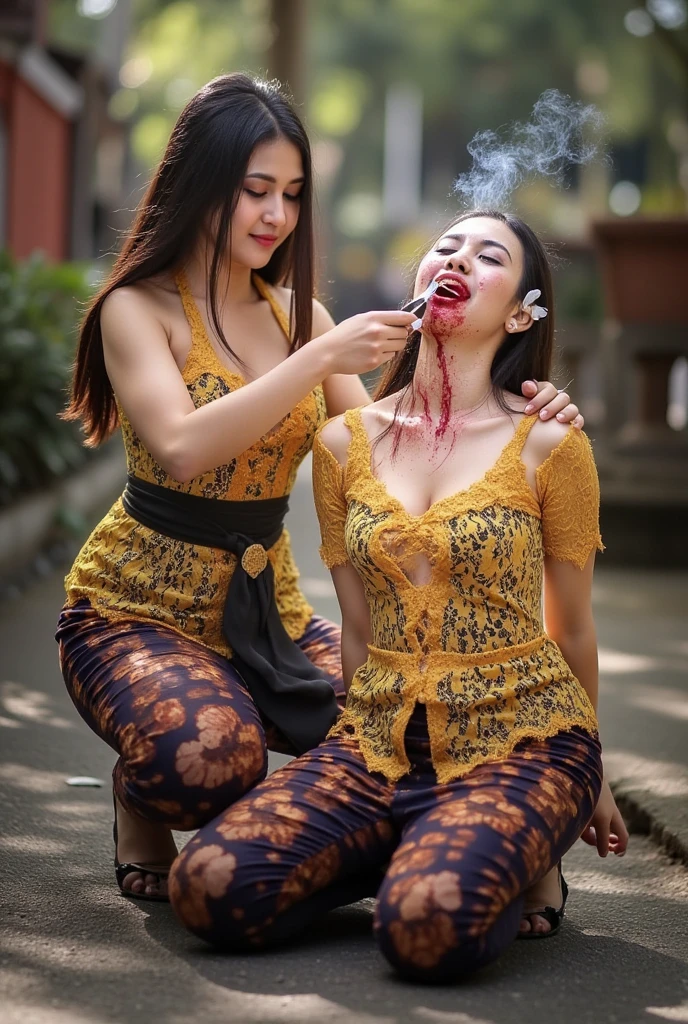 Bloody fight between two women in a market