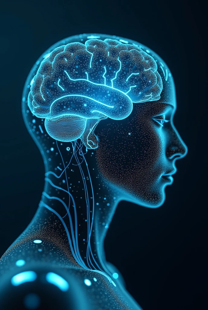 a head showing the brain glowing around with LEDs in the middle