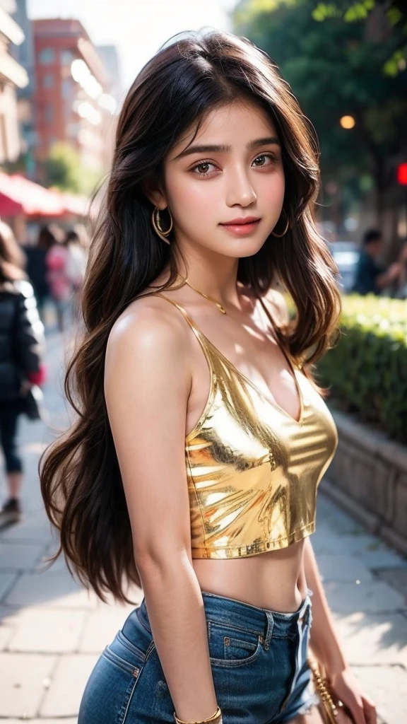 ((best quality)), ((masterpiece)), (detailed), perfect face, teenager 19 year old girl ,surreal, indian girl, (high resolution), (8K), ((extremely detailed)), (best illustration),beautiful detailed round eyes , (best quality), (super detailed), (masterpiece), (detailed face), with small smile , best quality, big breasts ,wearing beautiful sexy traditional designer dress , with beautiful earing , Seductive body ,long black curly hair ,Super chic face detail, Super detailed lips)), ((Detailed eyes, walking , showing full body head to toe , in the mall ,