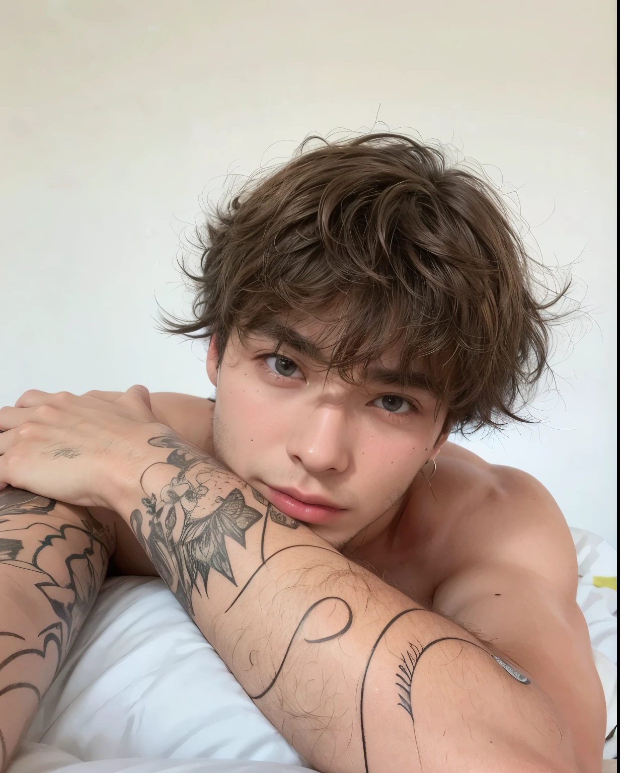 Hombre arafed con tatuajes en el pecho y pecho acostado en la cama., jovencito, Dylan Cole, tommy , sin camisa, clina cristiana, taken in the early 2020s, 18 years, chico rubio, joven rubio, , fancy, Thief, chico rubio, 16 years oldperfil, posando en la cama, 22 years