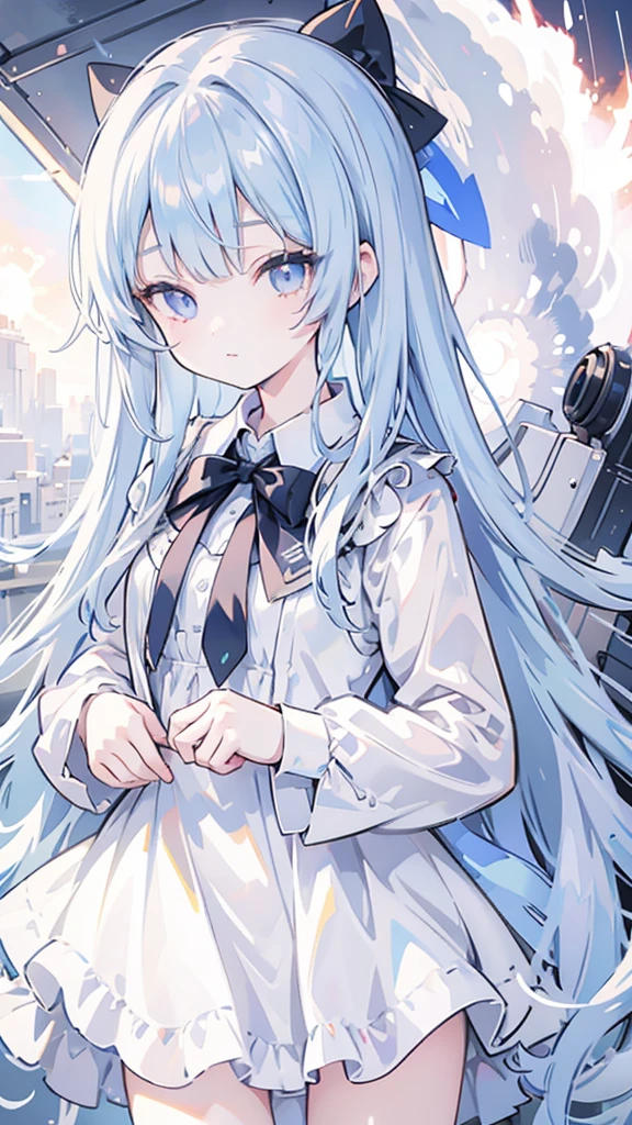 One girl, High school, , White hair with blue tips, light blue eyes, Highschool uniform, cute