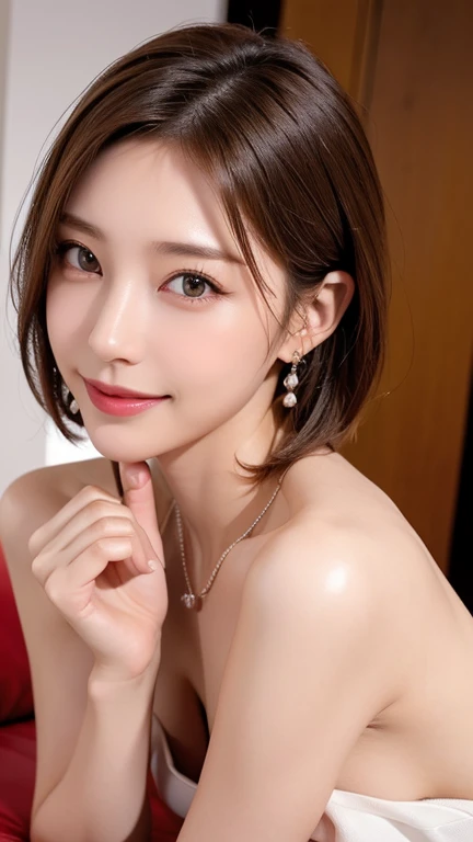  mature woman,masterpiece, slim slender, realistic , adult sex appeal, perfect body,Ultra short hair, beautiful faces,Facial beauty, Japanese women, stylish pose,makeup,lipstick,smile, necklace, earrings for women with first name, prostitute