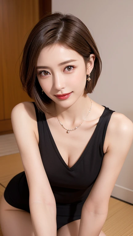  mature woman,masterpiece, slim slender, realistic , adult sex appeal, perfect body,Ultra short hair, beautiful faces,Facial beauty, Japanese women, stylish pose,makeup,lipstick,smile, necklace, earrings for women with first name, Customs