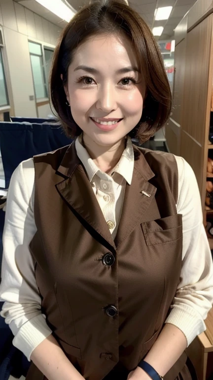 Highest quality、masterpiece、8k、Very detailed、Realistic、(One girl)、(Looking at me with a smile:1.5)、whole body、(Black Hair)、Short Hair、Small face、(Slender:1.2)、(Big Breasts:1.2)、(White business shirt with buttons and a collar:1.2)、(short tight skirt in gray,:1.2)、(Grey business jacket:1.2)