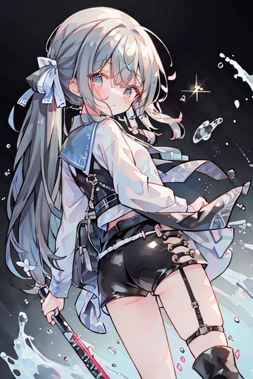 16k,masterpiece,best quality,firefly \(honkai: star rail\), 1girl, solo, white background,looking back, blush,embarrassed ,long_hair, blue_eyes, bangs, night, hairband,, closed_mouth, white_hair, long_sleeves, black_hairband, wing_hair_ornament, hair_ornament, dress, hair_between_eyes,big ass,ass focus,print panties,skirt lift,upskirt,from below,スカートを抑える