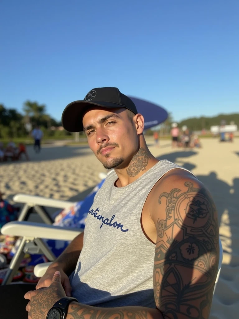 there is a man sitting on a beach chair with a book, relaxing at the beach, relaxing on the beach, inspired by Byron Galvez, beaching, laying on sand, laying on a beach, sitting on the beach, laying on beach, it's is relaxing on a beach, beach pic, is relaxing on a beach, sitting at the beach