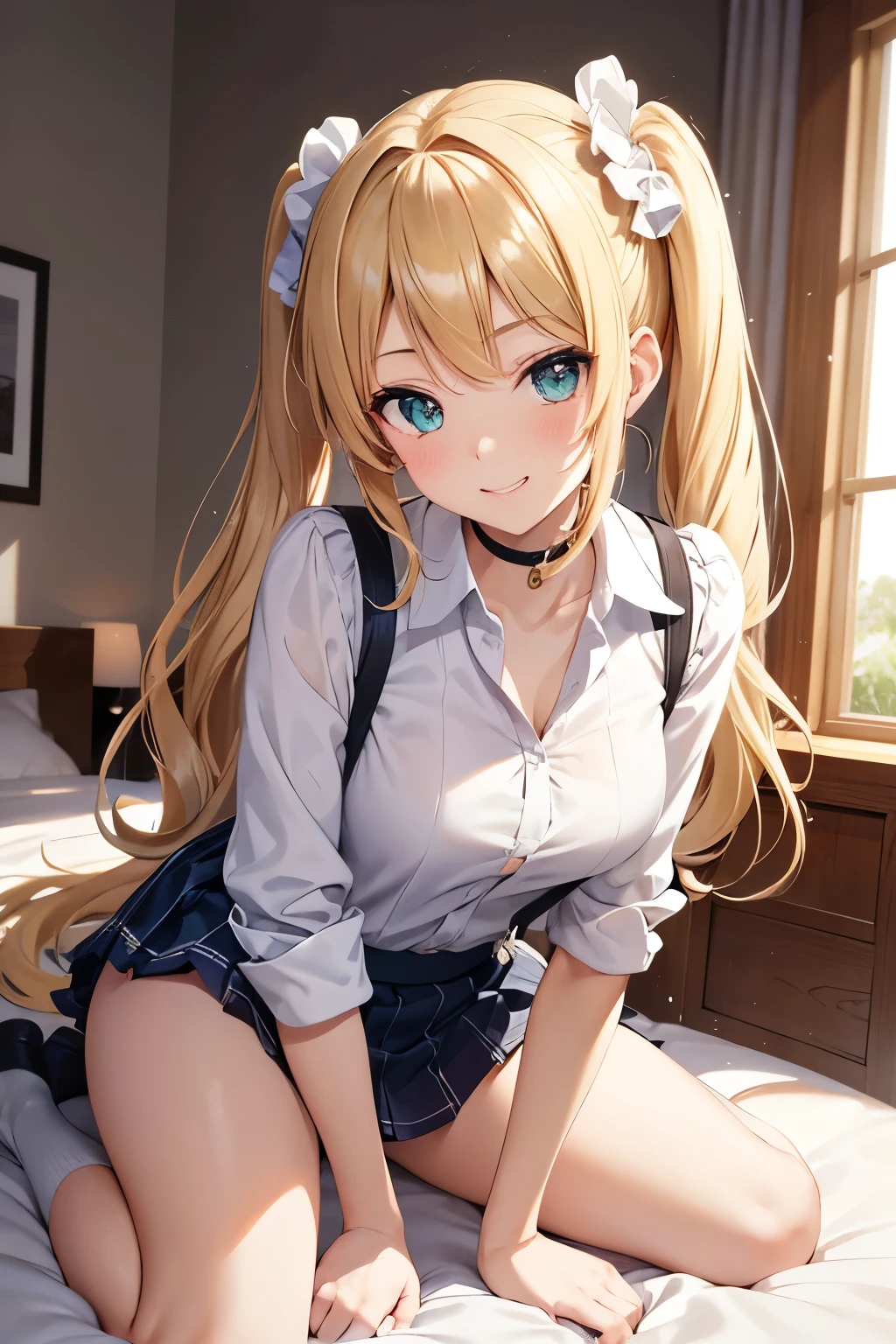 ((highest quality、High resolution、masterpiece))、Blonde、Cosplayer Beautiful Girl、Embarrassed face、((She lifts up her skirt and shows her panties))、I&#39;m tempting you、I'm inviting you to have sex