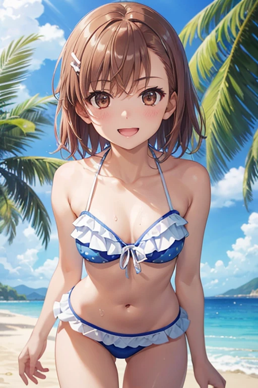 (((pixel-perfect, detail-perfect))), solo, 1girl, you watanabe, eyes azzur, smile, bikini, wet body, summer beach, armpit, big filesize, ultra High Qality