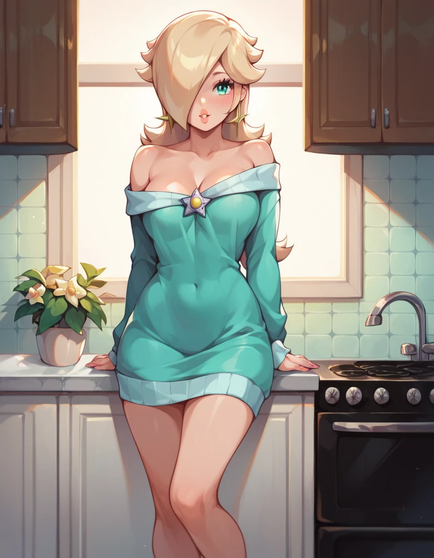 Rosalina Was Naked Was Naked Was Wear Off Shoulder Sweater Bodycon Dress In kitchen 