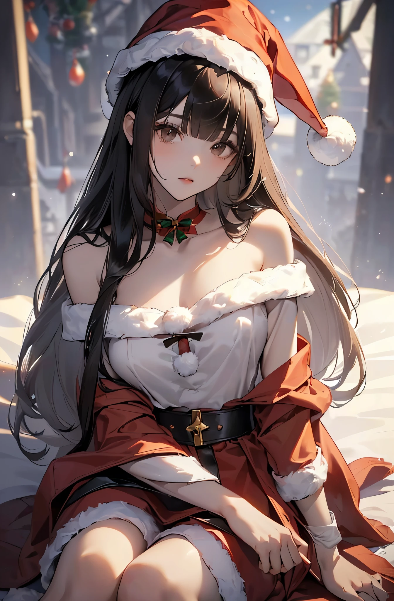 top-quality、Top image quality、masterpiece、Angle seen from the side、Beautiful Gothic woman((20yr old、Best Bust、big bast、Bust 90,Beautiful long hair、A slender、a closeup、Esbian、Beautiful underwear、hiquality、Beautiful Art、Luxury hotel in the city、masutepiece、visualart、depth of fields、、、🎵、Happy smile、Red Santa Hats、Winters、Beautiful legs that are gentle on the skin、、Number of fingers to achieve precise finger movements、nffsw、nffsw、Kime Pose!Brown hair、、her clothes are white underwear、Fine embroidery、Beautiful pattern、Racing、Feet in white stockings、How about?seductiv、Spread the legitimate starry sky out to the window、beautiful night scene、Sexy mood、Christmas Eve、Christmas tree、Sexy Night.nffsw、Skin-tight sexy leggings and white stockings、Standing in front of the night view of the city covered entirely in glass、nsforgeous body stockings:1.3), (intricate lace:1.4), (Watch thoroughly:1.5),Looks three-dimensional when lit up、Skin Texture、Erotic
