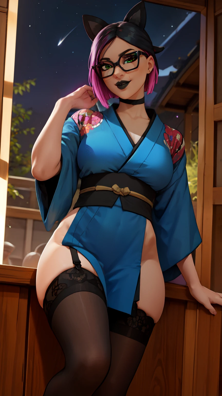 masterpiece:1.2, 1women, (38yers old), (best quality), (real picture, intricate details, depth of field), highly-detailed, attractive waist, high resolution, (illustration:0.8), perfect lighting, extremely detailed CG, big breasts, (large breasts:1.5), tall lady, tight pants, (thick_thighs:1.5), huge ass, (Purple Jacket:1.5), cleavage, (purple hair), (hair over one eye:1.5), lipstick, (short hair:1.5), (Short purple hair:1.5), (mature female:1.5) (mature face) (sweat) (sweat:1.5) (cleavage) (multiple views:1.5), (Glasses), seductive