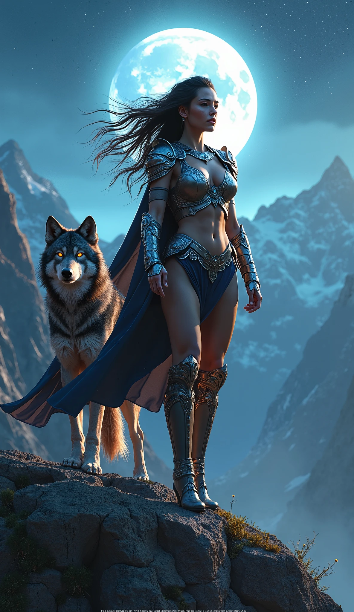 a woman with a wolf and a bird on her shoulder, an airbrush painting inspired by Júlíana Sveinsdóttir, featured on Artstation, fantasy art, female anthropomorphic wolf, trending digital fantasy art, а fantasy proto-slavic mythology, young adult fantasy novel cover, fantasy book cover, fantasy illustrations cover art