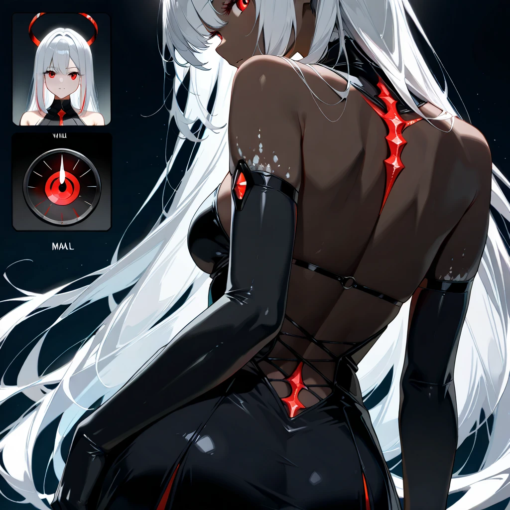 Against the background of the red moon and starry sky in the middle of the screen, there is a girl wearing a hair ornament with bangs, a double ponytail and long hair. Her eyes were yellow and the sunlight shone through her hair. It was a very beautiful sunset scene. (Type: Sunset)
