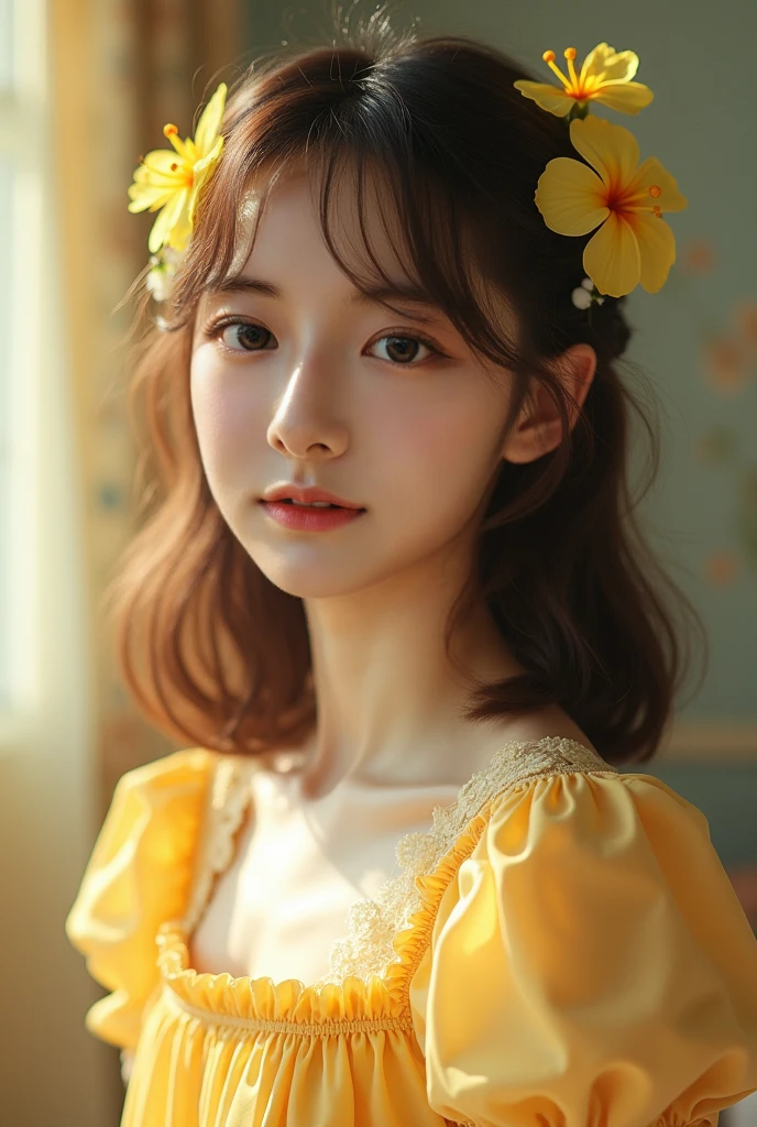 (((simple configuration)))、(((The background is a white wall:1.2)))、one girl、perfect anatomy、painterly、sketch、very delicate、wall with cloud-like pattern、、Floral、delicate depiction、abstract、Bright colors overall、Gentle color、Taisho romance、(masterpiece、highest quality、highest quality、official art、beautiful beautiful:1.2)、