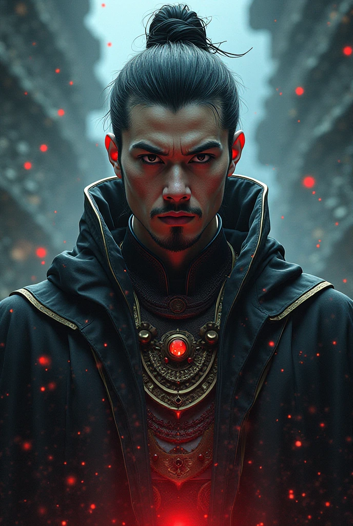 Arabic Moroccan Lord Dracula zoom on scary eyes red bright eyes hyper realistic Super detailed Master piece high quality handsome scary man