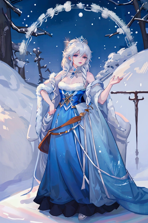 Anime girl with long white hair and blue dress in the snow, white-haired deity, white hair floating in the air, Anime fantasy illustration, Loose white hair, beautiful young spirit of the wind, beautiful fantasy anime, glowing flowing hair, Ethereal anime, beautiful anime works, beautiful digital images, anime fantasy artwork, ((fair empress fantasy)), 2. 5 d cgi anime fantasy artwork,cinematic film still,score_9,score_8_up,score_7_up,masterpiece,best quality,8k,source_cartoon,source_アニメ,Shine