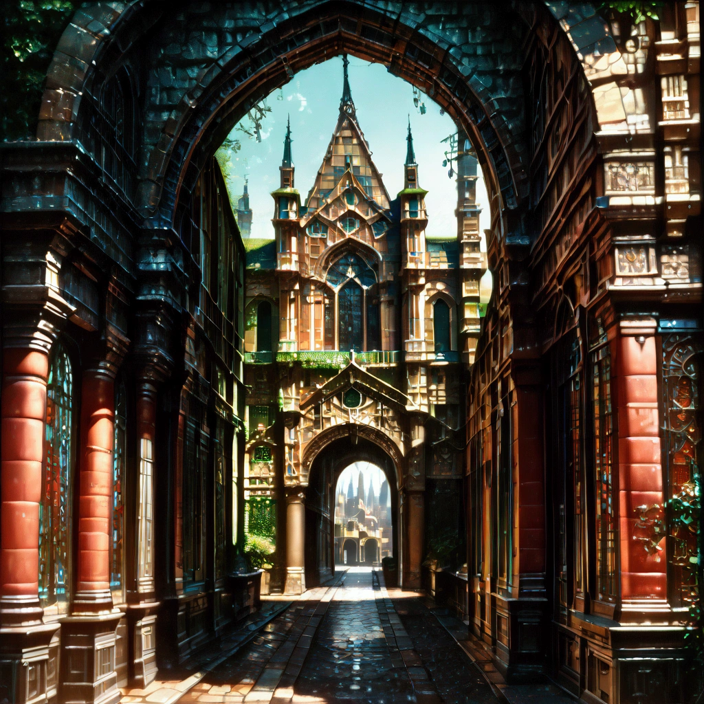 a magnificent gothic academy, a sprawling college campus, beautiful architectural details, intricate stone carvings, towering spires, stained glass windows, lush green gardens, winding cobblestone paths, sun-dappled courtyards, ornate iron gates, (best quality,4k,8k,highres,masterpiece:1.2),ultra-detailed,(realistic,photorealistic,photo-realistic:1.37),dramatic lighting,cinematic composition,epic scale,stunning realism,intricate textures,breathtaking landscapes,architecture photography