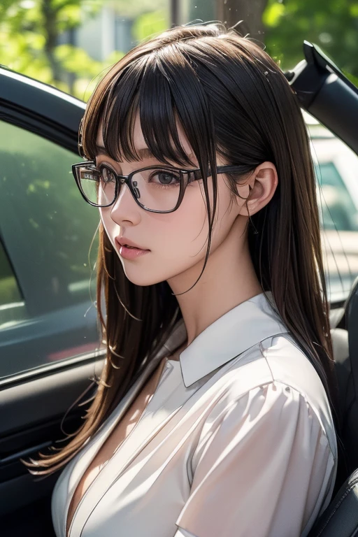 (( top quality )), ((傑 top quality 、masterpiece、High sensitivity、 high res、 detailed depiction 、 delicate face depiction )),Slender woman、Glasses、 miniskapolis、mini police car 、
