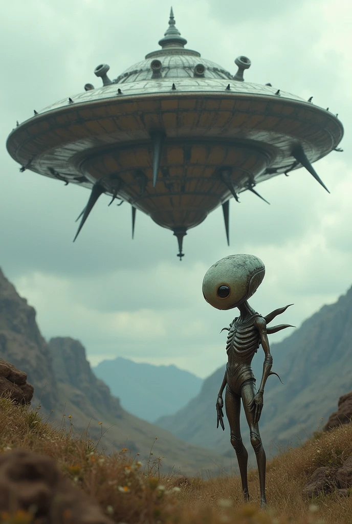 a highly detailed, cinematic alien with a shocked expression, hyperrealistic spacecraft landing on the surface of Mars, dramatic lighting, photorealistic, 8K, best quality, hyper-detailed, ultra-detailed, intricate details, dramatic atmosphere, moody colors, volumetric lighting, cinematic composition, epic scale, mechanical spacecraft, rocky Martian landscape, dust clouds, lens flare, cinematic camera angle