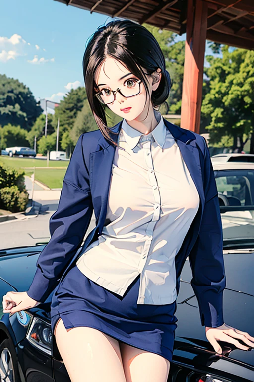 (( top quality )), ((傑 top quality 、masterpiece、High sensitivity、 high res、 detailed depiction 、 delicate face depiction )),Slender woman、Glasses、 miniskirt、Japanese policewoman、mini police car 、Traffic management、
