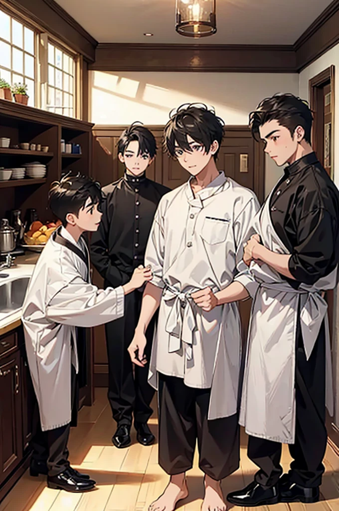 Three anime guys in red shirts and ties stand side by side, three futuristic princes, black-white skintight robes!, inspired by Tomioka Tessai, kentaro miura art style, in the art style of 8 0 s anime, baki style, two anime handsome men, kentaro miura manga art style, inspired by Baiōken Eishun