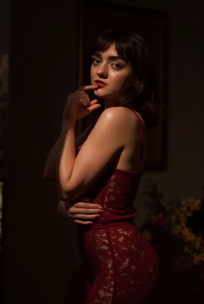 Maisie williams,red lace lingerie,sensual modelshoot 