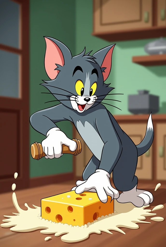 Create a simple 2d illusion for Here's a 1-minute short comedy cartoon story on Tom and Jerry:
*Title: "Tom's Trap Trouble"*
Tom is determined to catch Jerry once and for all. He sets up an elaborate trap in the kitchen, complete with springs, pulleys, and a giant mallet.
Jerry, oblivious to the danger, wanders into the kitchen, sniffing out a tasty piece of cheese. As he reaches for the cheese, Tom triggers the trap.
However, instead of catching Jerry, the trap backfires, covering Tom in a mess of flour, eggs, and cheese. Jerry, realizing what's happened, can't resist taking a few snapshots of Tom's misfortune with a nearby camera.
As Tom emerges from the mess, he's met with a barrage of photographs showing him covered in food. Jerry teases Tom with the photos, leading Tom to chase him around the kitchen.
In the end, Jerry escapes, and Tom is left to clean up the mess. As Tom is sweeping up the flour, he slips on a banana peel that Jerry had left behind, causing Tom to land in t
