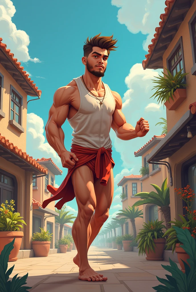 8K, tmasterpiece, high-definition picture quality, intricately details, (((A mature male))), Solo, aged 40, Asia face, largeeyes, brunette color hair, Cut only round inches of slag，Slag，musculous，vast pecs, Wheat complexion, blushing cheek, Broad shoulders, ((Bare topless)), ((Huge crotch bulge)), (((Thigh-to-toe unobstructed))),, (Full body like), in a panoramic view, legs separated, Stand up, Towel on the shoulder, (Turn your face to the side), Eyes look into the distance, 60s propaganda poster style, Flattening, Thick lines outline the outline, Lots of white space, Rich background, Heroic perspective, The hero's standing posture, Naked Male, Big Penis, Sweaty male