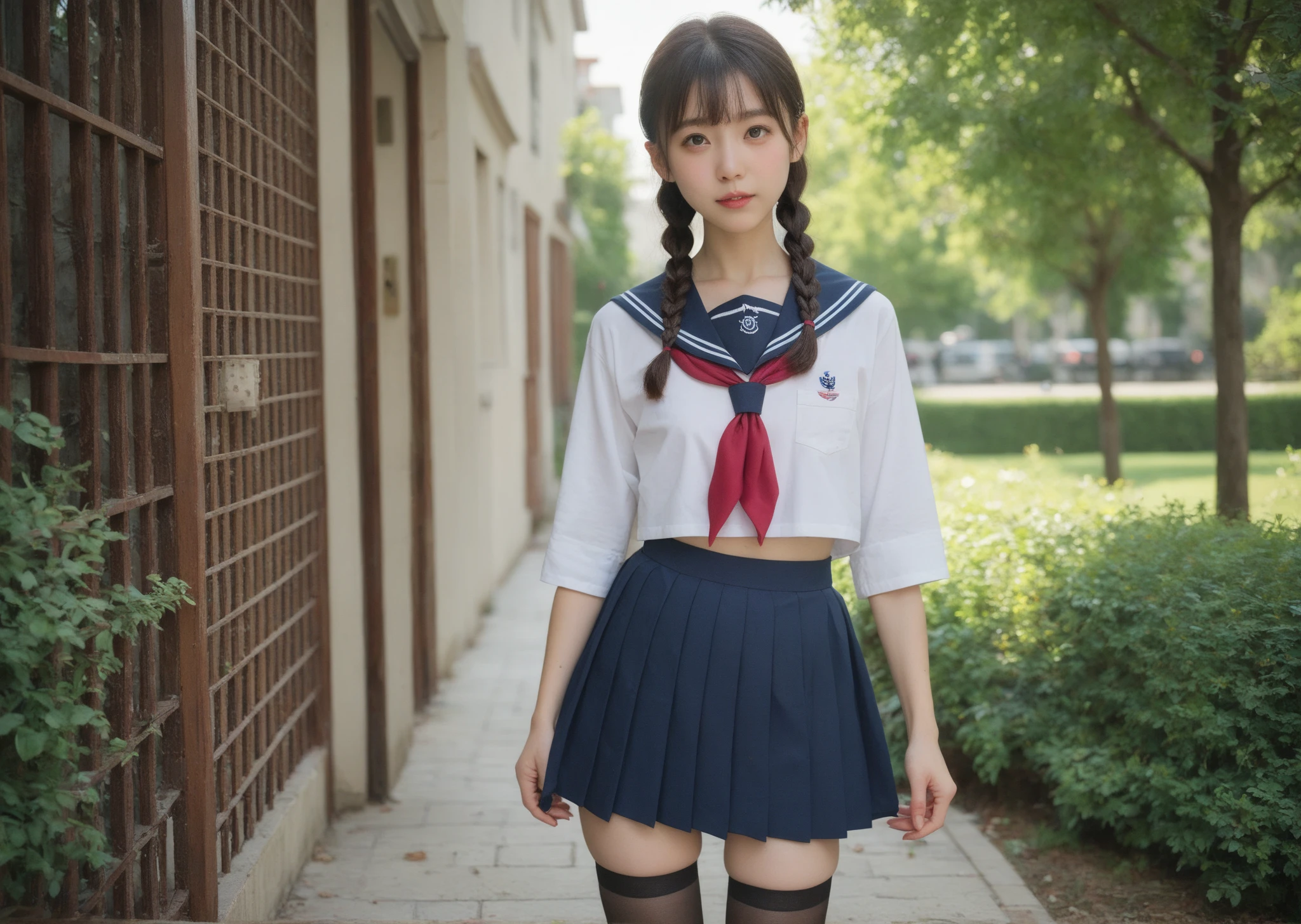  sailor suit,***************************, cute girl,masterpiece,4K,8k,16k, black stockings, braids