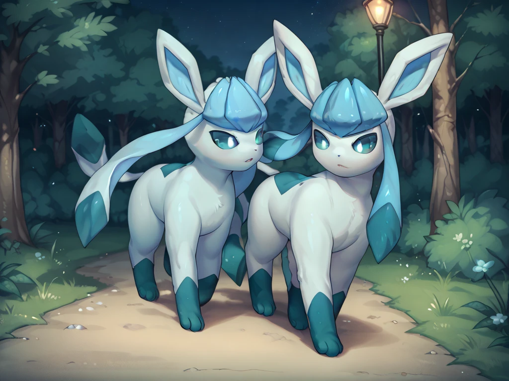 check_9, check_8_They, check_7_They, from the author:   Zinfyu, feral, glaceon,  blue sclera , White eyes,  wide hips,  nighttime , the forest, walking along the path , Night, looking away cautiously