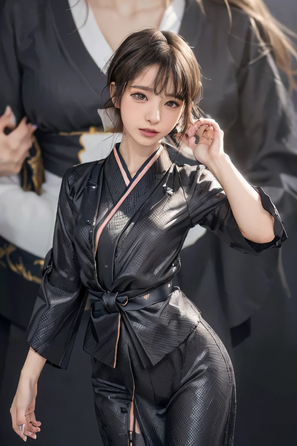 Qualidade Superior, master part, High definition, 1girl, Rosto bonito e perfeito, corte de bob, Roupas japonesas,quimono, detalhes intrincados, cinematic feel, 8k, Very detailed