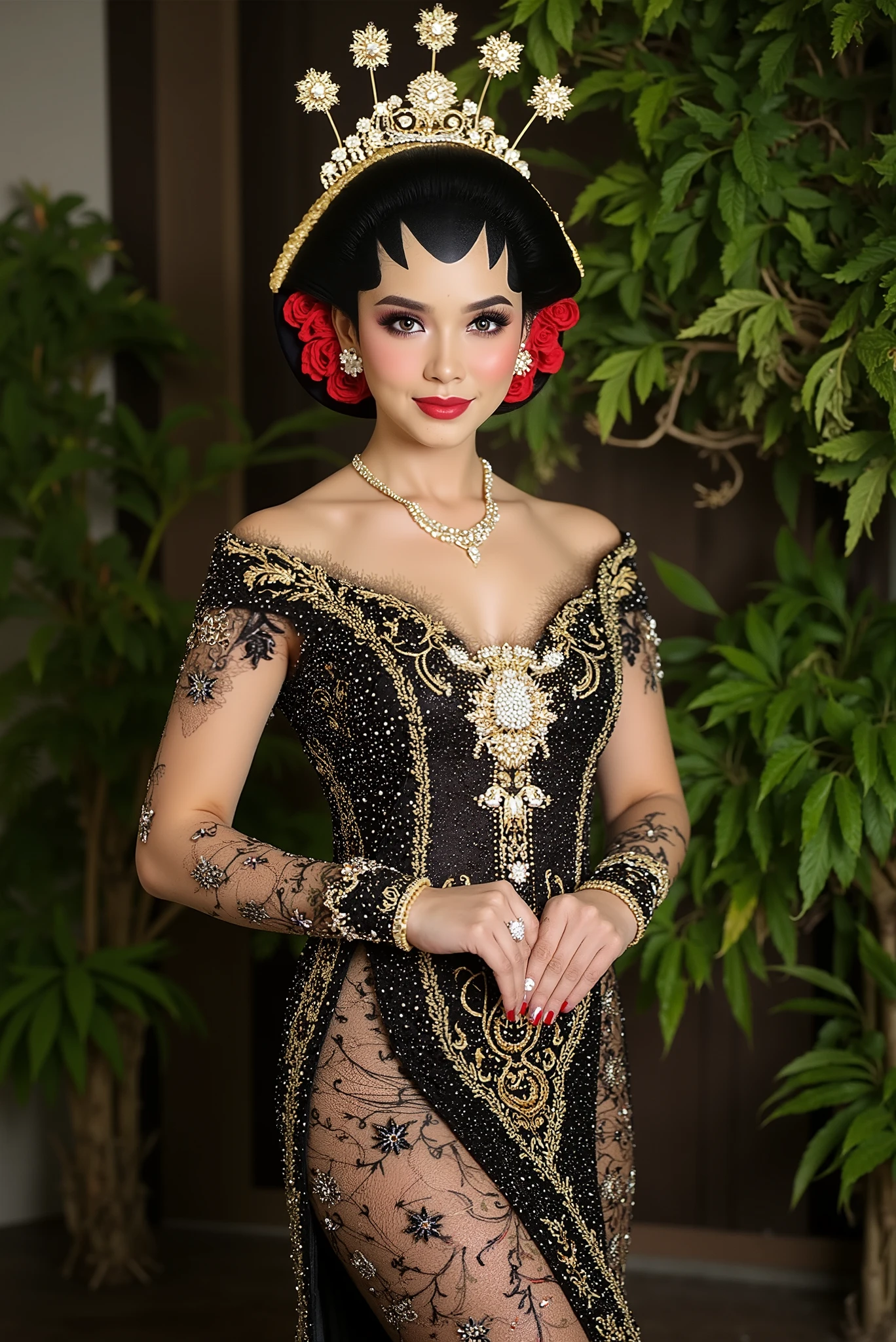 sexy javanese with low cleavage and thigh slit