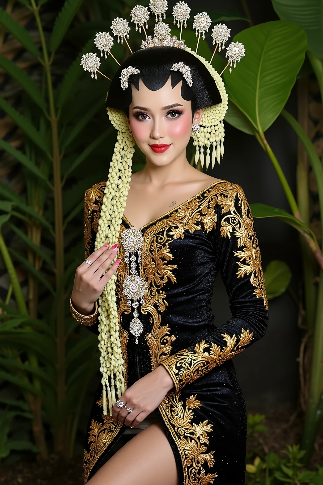 sexy javanese with low cleavage and thigh slit