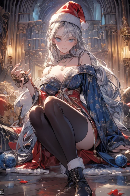 Empress, revealing dress, revealing breast, ((heterochromia)), ((red left eye)), ((blue right eye)), Dominant,arknights,Rosa (arknight),White bear ears, polar bear girl,heterochromia,Queen,Large breast,Official art,LONG hair,Looking at viewer,teasing, throne, ornate throne, royal throne, Sitting on throne,mommy,soft smile,1girl, highly detailed background, long hair, detailed eyelashes, royal dress, royal crown, big crown, wearing crown, jewelry,full body, royalty, ssmile