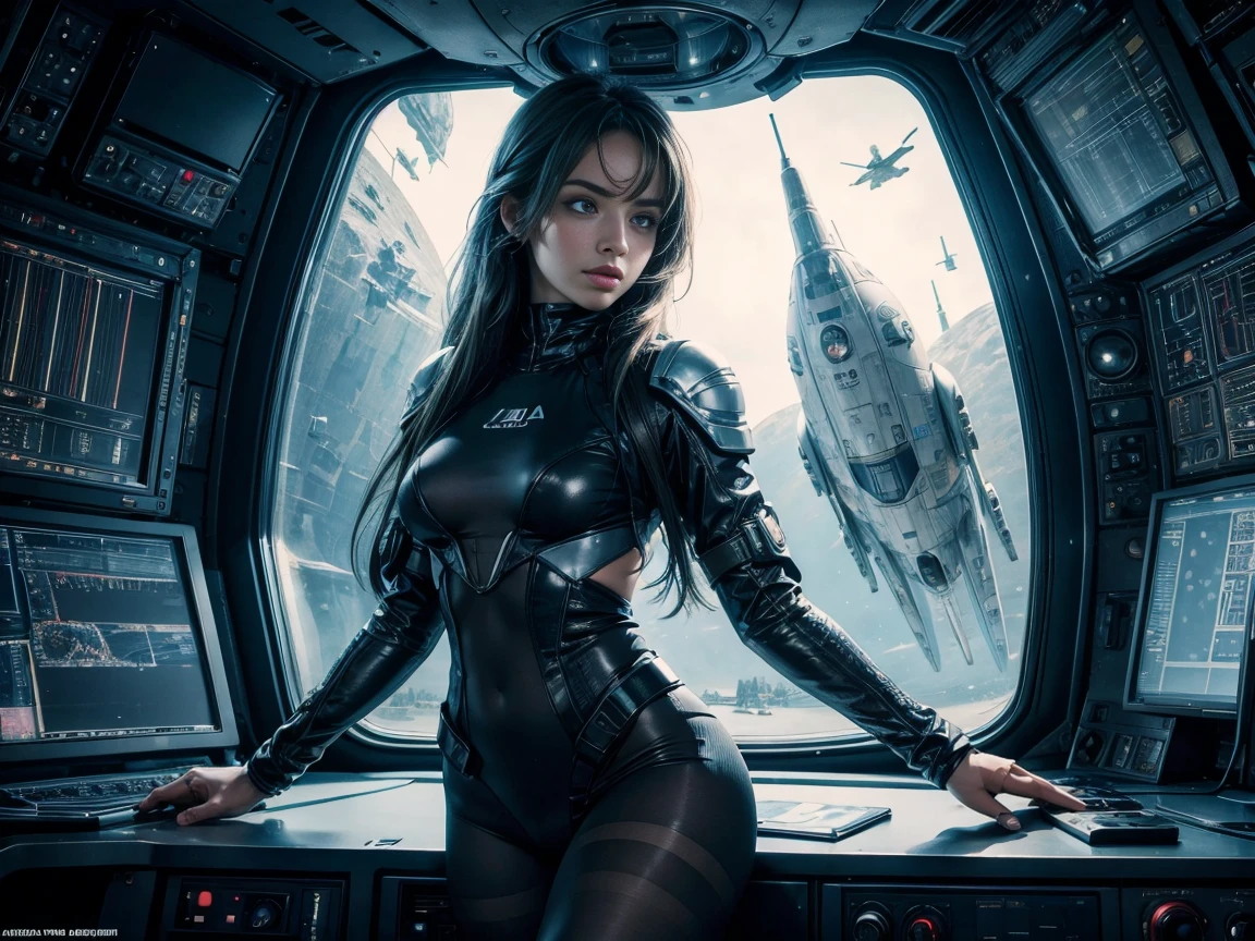 Ana de Armas, (tights:1.2), This Lora creates a person inside a spaceship lost in space, with a big Window in front where he can see the universe, you can create an spaceship bedroom or the control room, Starship in Star Wars movie. highly detailed, extremely detailed, photorealistic, high detail, wallpaper award, winning hyper realistic, ultra detailed, high definition, crisp quality, Ultra realistic. RAW photo, high quality, detail, virtual photographer, photo mode