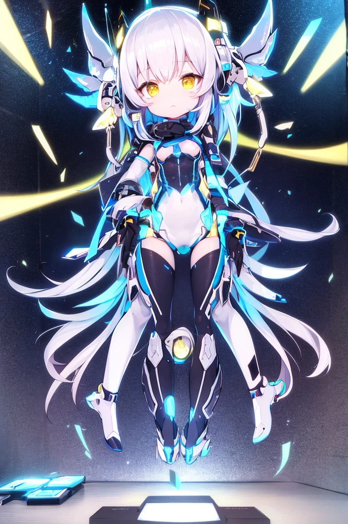 Ultra detailed, shuvi girl, loli:1.5, child:1.5 10yo:1.5) , very long hair, cybernetic , mechanical limbs, biomechanical , robotic hands , forte , mechanical legs. Perfect anatomy.