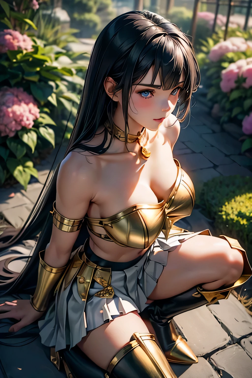 Nsfw, BDSM, ((score_9)), score_8_up, score_7_up, kasumidoa6, (((masterpiece))),((best quality)), (detailed), 4k hdr, hyperRealistic, (RAW Photos), highest quality, professional lighting, ultra detailed, Realistic skin, natural light and color, evocative narratives, striking visuals, cinematic light, erotic grotesque, Dynamic Angle, (((cowboy shot))),
BREAK 1 girl, 18 yo, Elegant mature woman, japanese woman, pretty girl, Fine skin, real looking skin, Height:158cm, body weight:42㎏, breasts:82cm, waist:58cm, hip:80cm, vital statistics, Ultra-fine facial texture, Realistic beautiful face, realistic beautiful eyes, very detailed eyes, beautiful fingers, hairs between eyes,
BREAK ((flat chest)), ((slender body)), (((Thin thighs))), narrow waist, (((perky breasts))), BREAK armor knight, (((bikini-type gold metal breastplate, lift))), intricate decoration, (((crop top))), (((strapless dress))), ((Cleavage)), (((choker))), BREAK (((((Thigh-length gold metal boots, pin heel))))), (((gold gauntlet))), Metallic Shine, BREAK (((knee length skirt))), (((((white pleated skirt))))), (((white panties))),
BREAK ((beautiful dark blue hair)), (((Long hair))), ((straight hair)), (silky hair), ((asymmetrical bangs)), ((hair between eyes)), 46 points oblique bangs, ((beautiful dark navy eyes)), gloss light pink lipstick,
BREAK ((Traditional Japanese BDSM))、(( torture with a Japanese tradition rope ))、((Japanese Tradition-like torture style ))、((hemp rope))、((Bound from the top of Costumes with a rope ))、(( bound with a hexagonal knot from above Costumes))、((hemp ropeロープ))、(( bound from the top of Costumes in a complicated shape .)), ((Bust Bondage( Restraint for milking breasts from above Costumes )), ((Tie your arms behind your back)), ((Crotch rope( hemp rope that cuts deep into the muscles from above Costumes ))、((Natural posture in the garden to show off beautiful thighs))
BREAK ((The girl is resisting desperately)), ((Turning Head Away)) ((blush)), ((orgasm expression)), ((wi