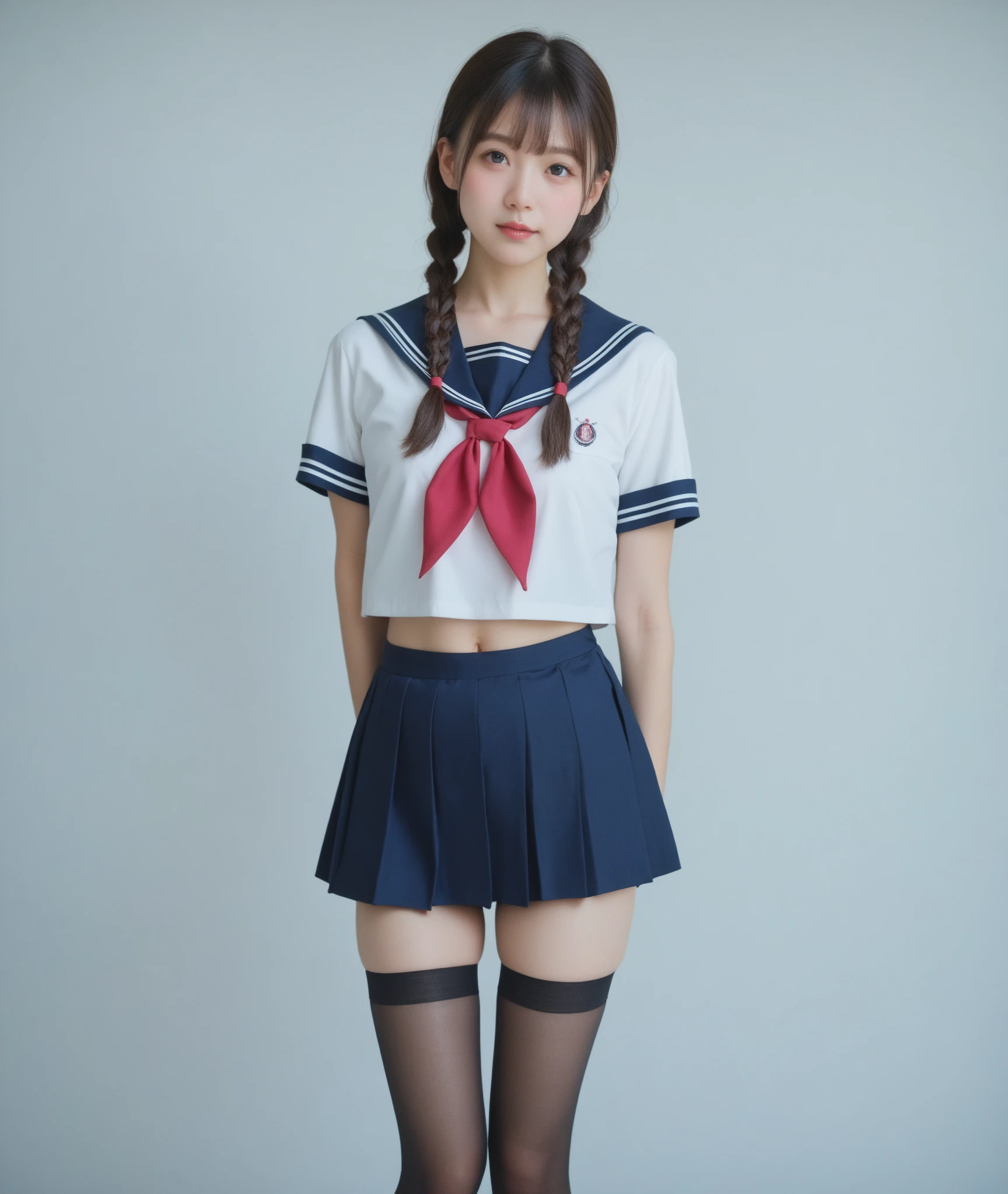  sailor suit,***************************, cute girl,masterpiece,4K,8k,16k, black stockings, braids