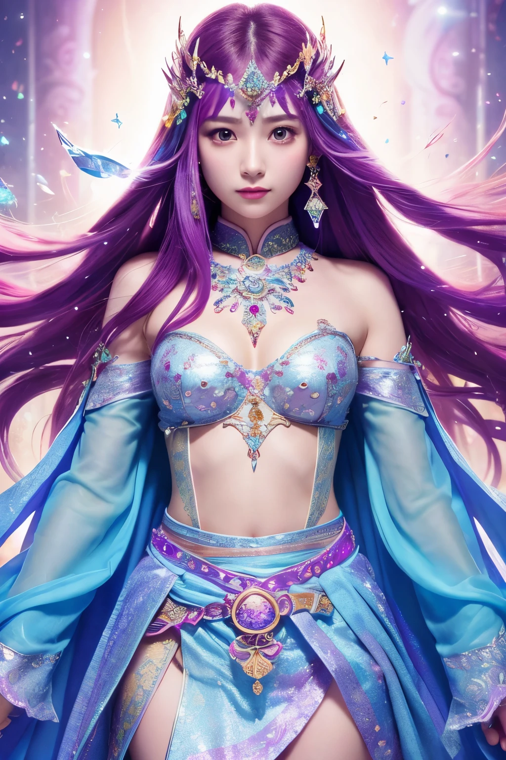 arafed woman in a blue dress with a flower crown, ethereal fantasy, ethereal beauty, ((a beautiful fantasy empress)), a beautiful fantasy empress, fantasy art style, fantasy beautiful, beautiful fantasy art, beautiful fantasy maiden, beautiful goddess, fantasy woman, digital fantasy art ), fantasy photoshoot, beautiful celestial mage, astral fairy, celestial goddess, beautiful sorceress