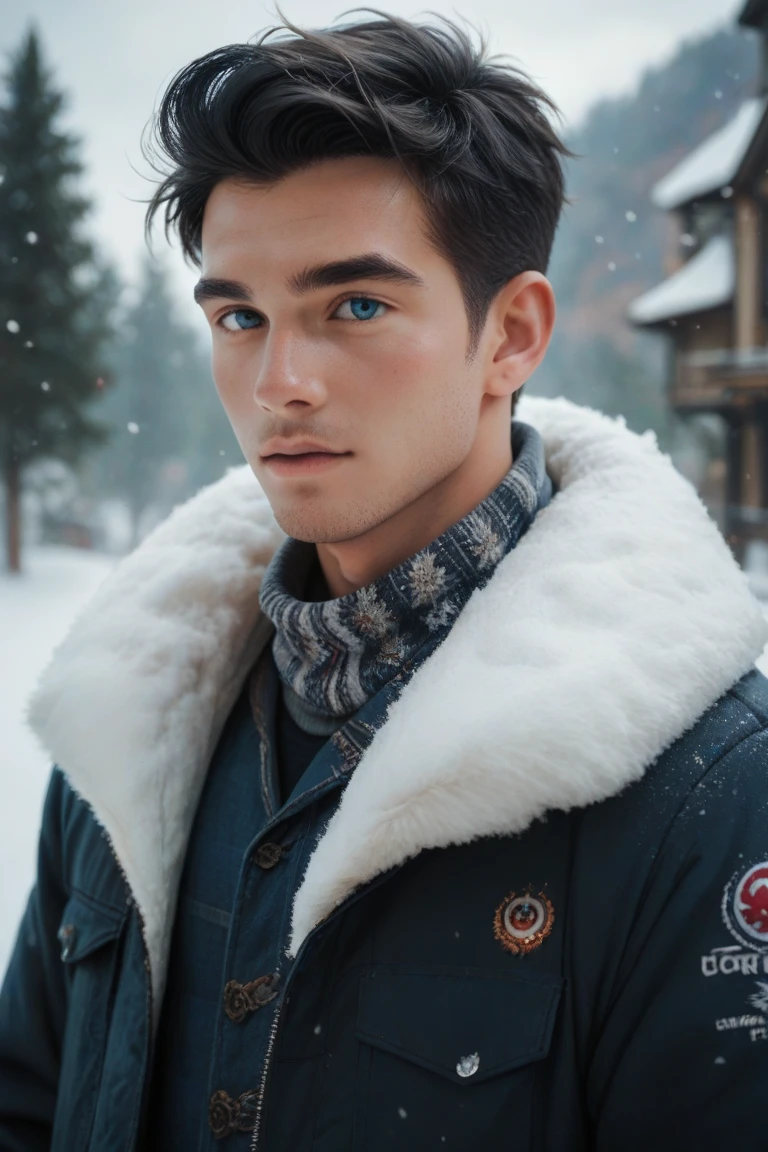 Men, portrait, orange short hair, hair chest, winter, happy