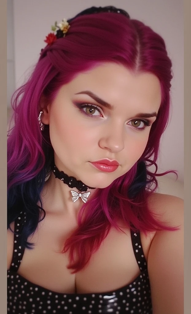 (Mejor calidad,4k,high resolution,Obra maestra:1.2),chica sexy,colores vibrantes,rasgos faciales detallados,sonrisa radiante,ojos sensuales,pose seductora,sensual atmosphere,indicio de misterio,piel brillante,traje elegante,fondo lujoso,perfect lighting,artistic representation 1 7 - year - old gothic girl