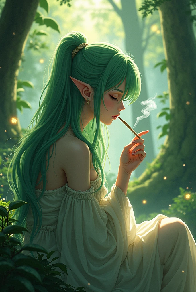 Frieren character smoking a cannabis joint, California weed version