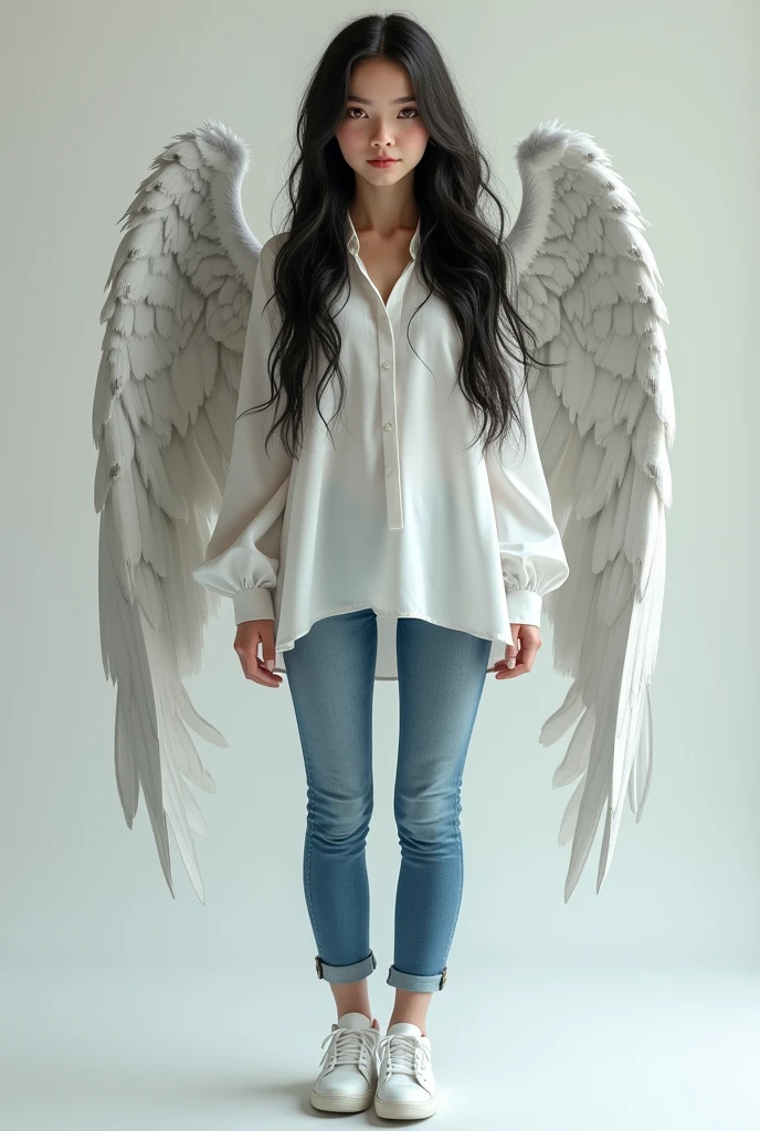 masterpiece,Highest quality,bestqualityraw photo,((Black Pantyhose)),,(((Little Girls Body)),Braided long hair,very thin thighs,very thin legs,beautiful behind finallydetails,smile,Lift your heels,Standing posture,Full Body,Soft Light,professional lighting,,lovely baby face,Little Body,Hold ,(((angel))),(Angel's wing)