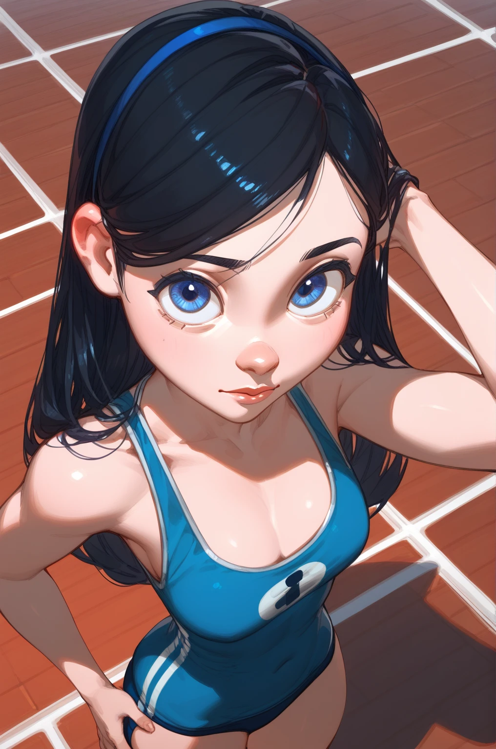  score_9,  score_8_above,  score_7_above,
1 girl, Alone, Violeta Parr, Blue eyes,  black hair,  Gym Wear,
 pose,